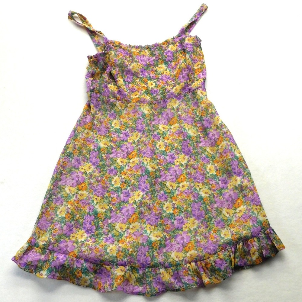 Altar'd State Floral Square Neck Ruffle Mini Dress Women S Purple - Picture 2 of 9